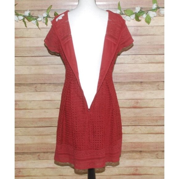 Francesca's Burgundy Rust Sheath Dress Size L Lined Embroidered Lace Fit & Flare - Picture 11 of 14